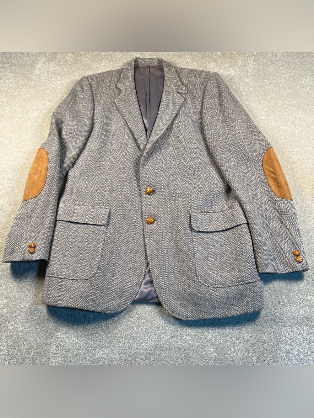Vintage Tweed Jacket Blazer Jaguar Gray Men's 41L Elbow Pads